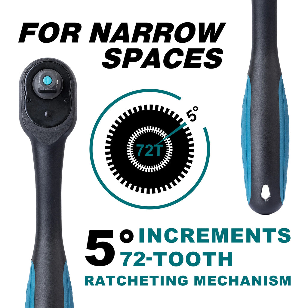 LIBRATON 3-Piece Ratchet Wrench Set | 1/4” 3/8” 1/2” Drive, 72-Tooth Quick Release Chrome Vanadium Steel with EVA Organizer
