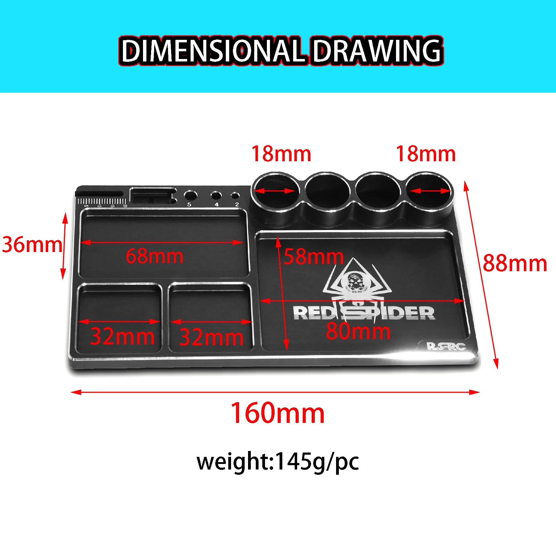 RED SPIDER 160*88*11mm CNC Aluminium  Storage Tray.
