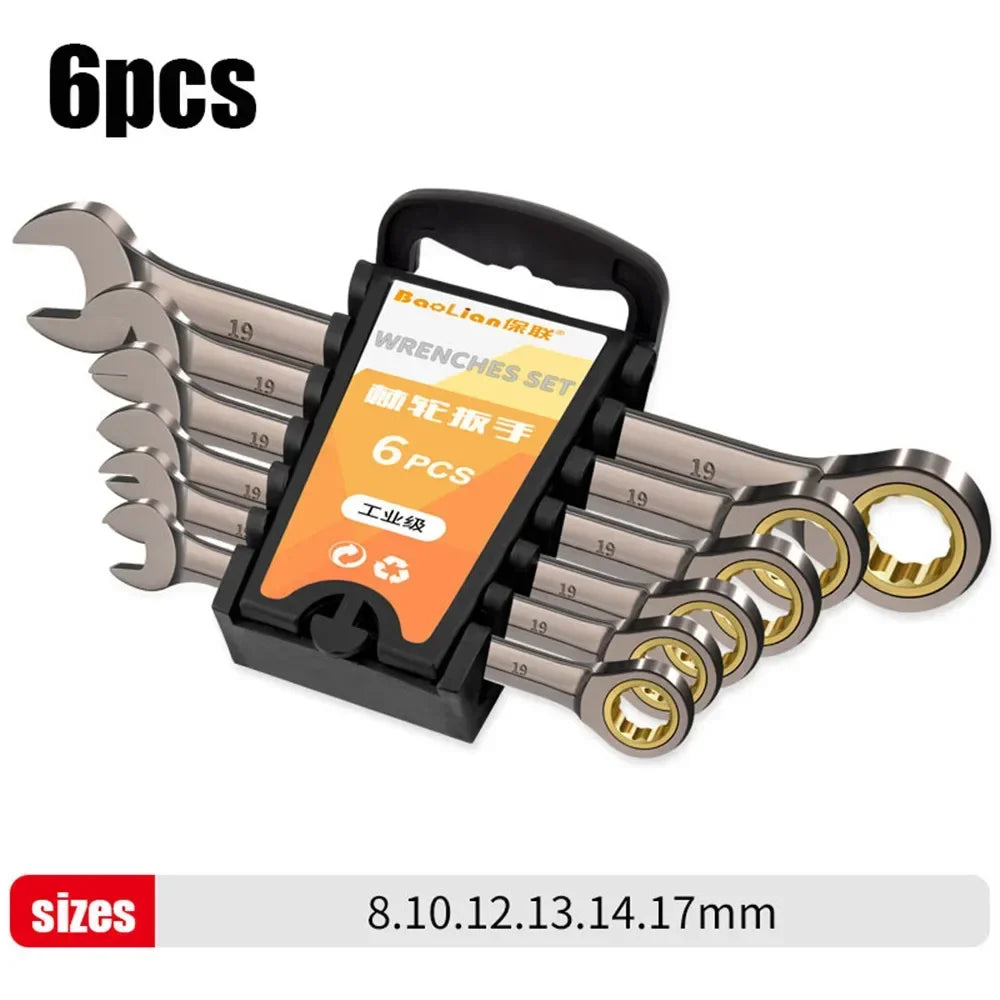 Chrome Vanadium Steel Ratchet Wrench Set | Mirror Polish Double End Mechanic Tool Kit, Rust-Resistant Heavy Duty Repair Wrench Set