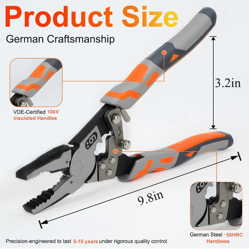 Industrial Wire Pliers – Durable Chromium Vanadium Steel Multifunctional Hand Tool for Cutting, Screwing & Electrical Work