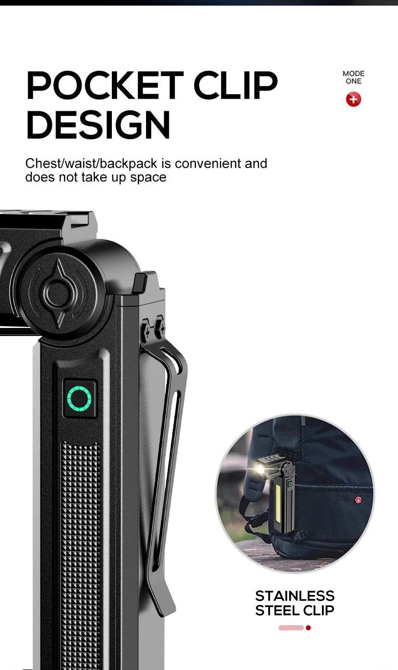 Multifunctional USB Rechargeable Flashlight with Magnet Powerful COB LED Work Light Waterproof Torch