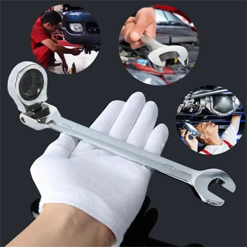 Flex Head Ratcheting Wrench Metric (6mm–18mm) – CR-V 72 Tooth Gear Spanner Combination Tool for Auto Repair & Mechanics