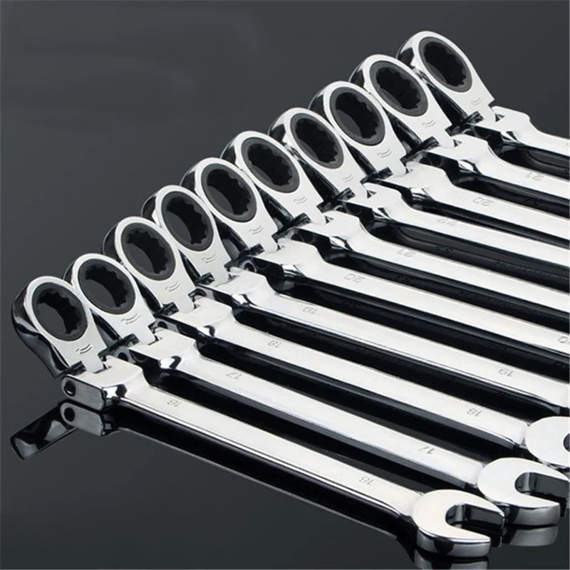 Flex Head Ratcheting Wrench Metric (6mm–18mm) – CR-V 72 Tooth Gear Spanner Combination Tool for Auto Repair & Mechanics