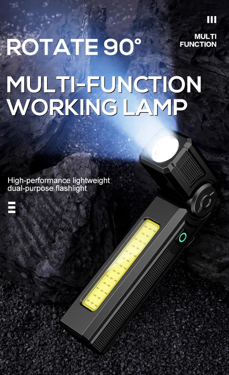 Multifunctional USB Rechargeable Flashlight with Magnet Powerful COB LED Work Light Waterproof Torch