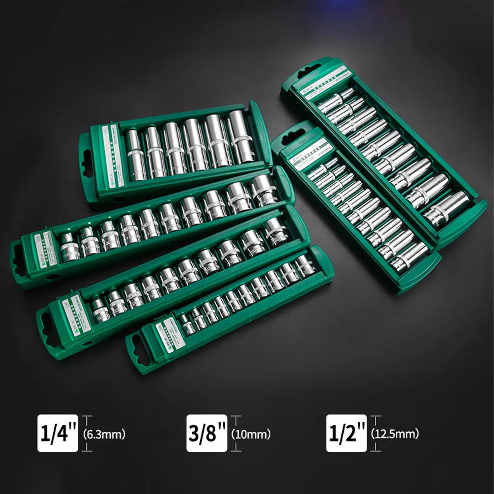 Hex Socket Wrench Head Set 1/4 3/8 1/2 Short Long Socket Deep Nut Driver