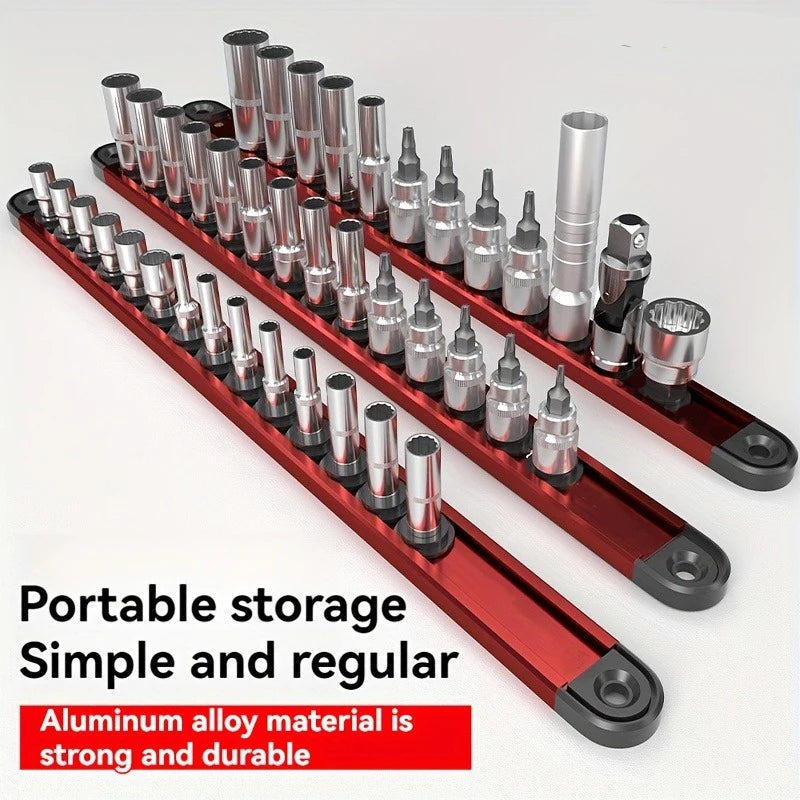 Aluminum alloy magnetic socket organizer (1 or 3 pieces), 1/4, 3/8 and 1/2.