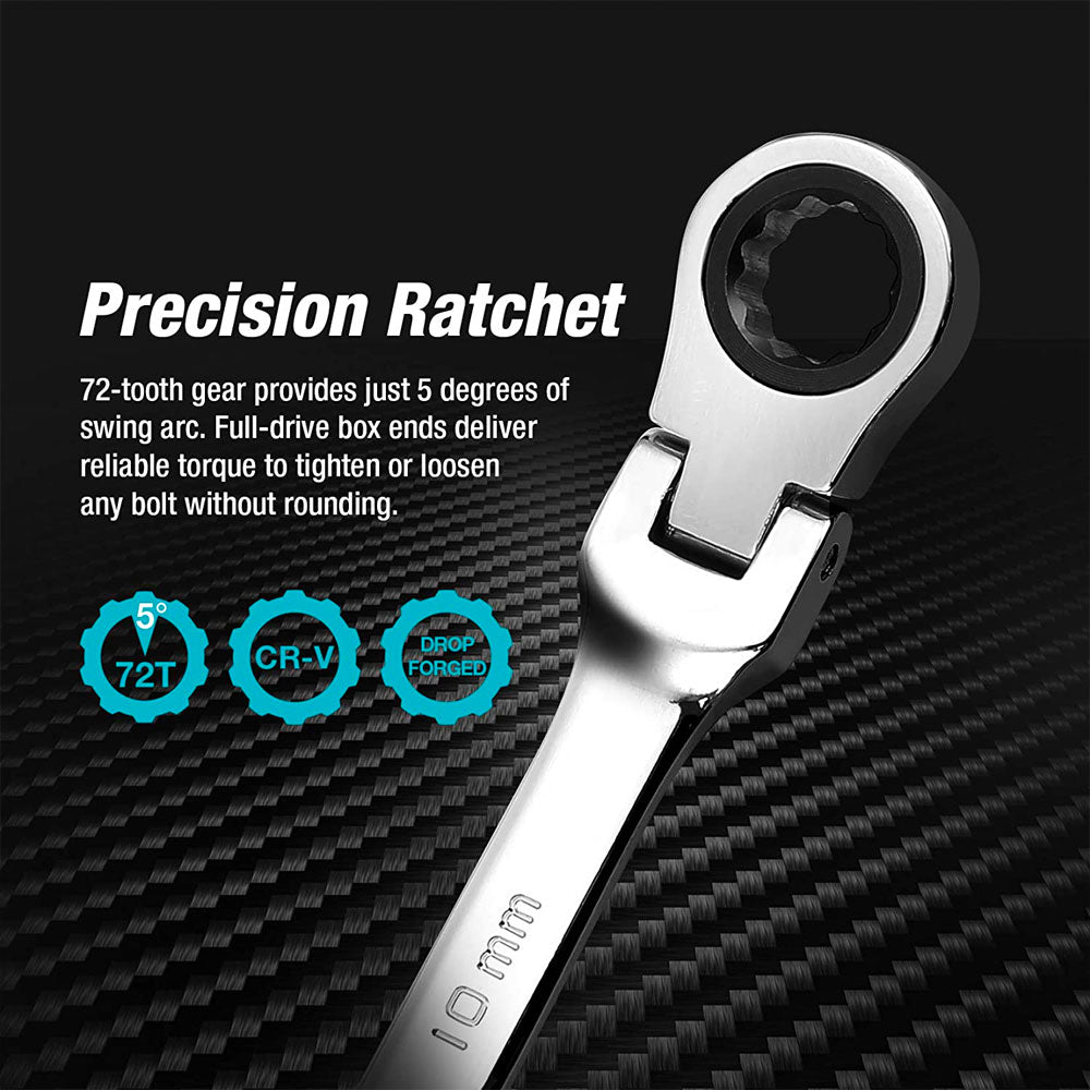 Binoax 6–24mm Flexible Head Ratchet Wrench Set Cr-V Combination Spanner Dual End Auto Repair Tool