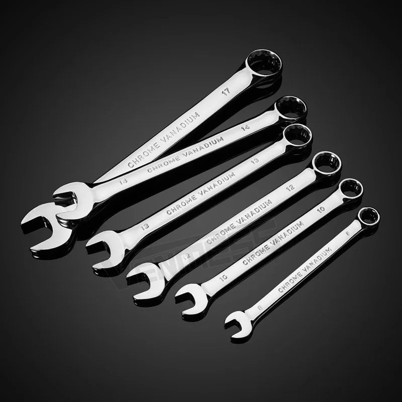 Metric Combination Wrench Set (7–14 Pc) CR-V Steel 8–24mm Spanner Set w/ Roll-Up Pouch for Auto Repair & Mechanics