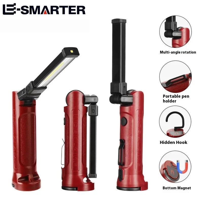 COB Work Light 180° Folding Flashlight USB Rechargeable Portable Camping Emergency Repair Spotlight With Hanging Hook Magnetic