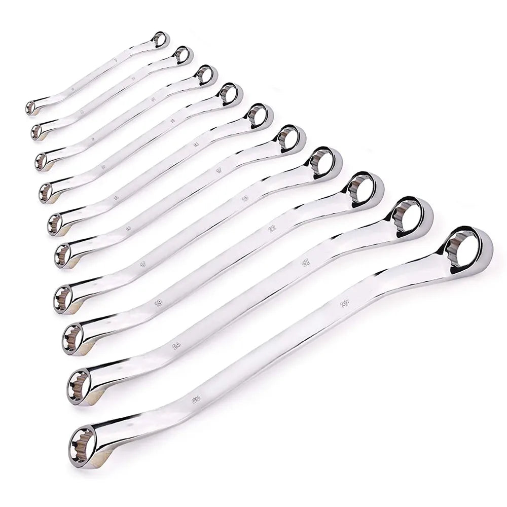 Metric Offset Box End Wrench Set (4–10 Pc) – CR-V Chrome Steel 12-Point Spanners w/ Roll-Up Pouch