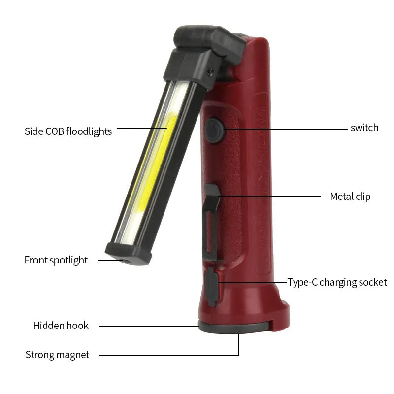 Rechargeable 180° Rotating Foldable Flashlight COB Work Light