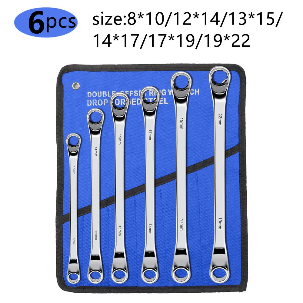 Metric Offset Box End Wrench Set (4–10 Pc) – CR-V Chrome Steel 12-Point Spanners w/ Roll-Up Pouch