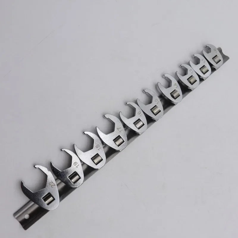 Crowfoot Wrench Set 10–22mm | 3/8” Drive Open End Carbon Steel L-Type Crowfoot Socket Wrenches for Tight Space Repair