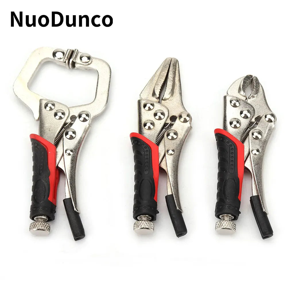 3PCS Locking Pliers Set – Curved Jaw, Long Nose & C-Clamp Carbon Steel Welding & DIY Tool Kit