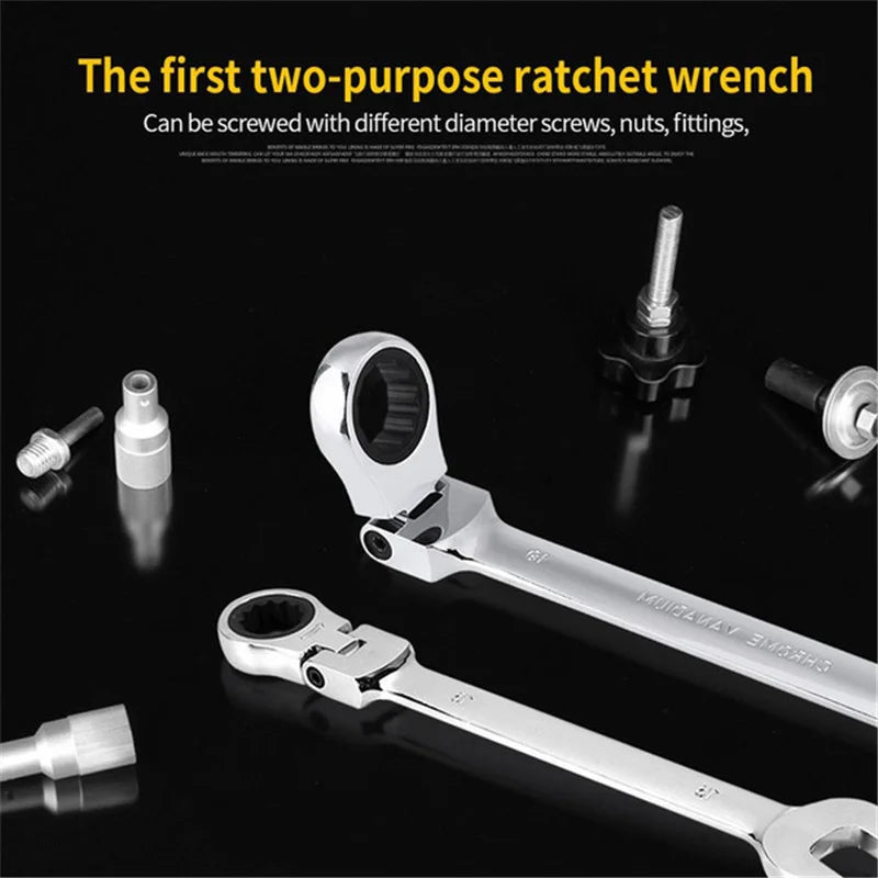 Flex Head Ratcheting Wrench Metric (6mm–18mm) – CR-V 72 Tooth Gear Spanner Combination Tool for Auto Repair & Mechanics