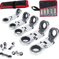 Dual-Drive Nano Flex Head Pocket Ratchet Set | Stubby Compact Double Box End Ratchet Tool for Tight Space Repair