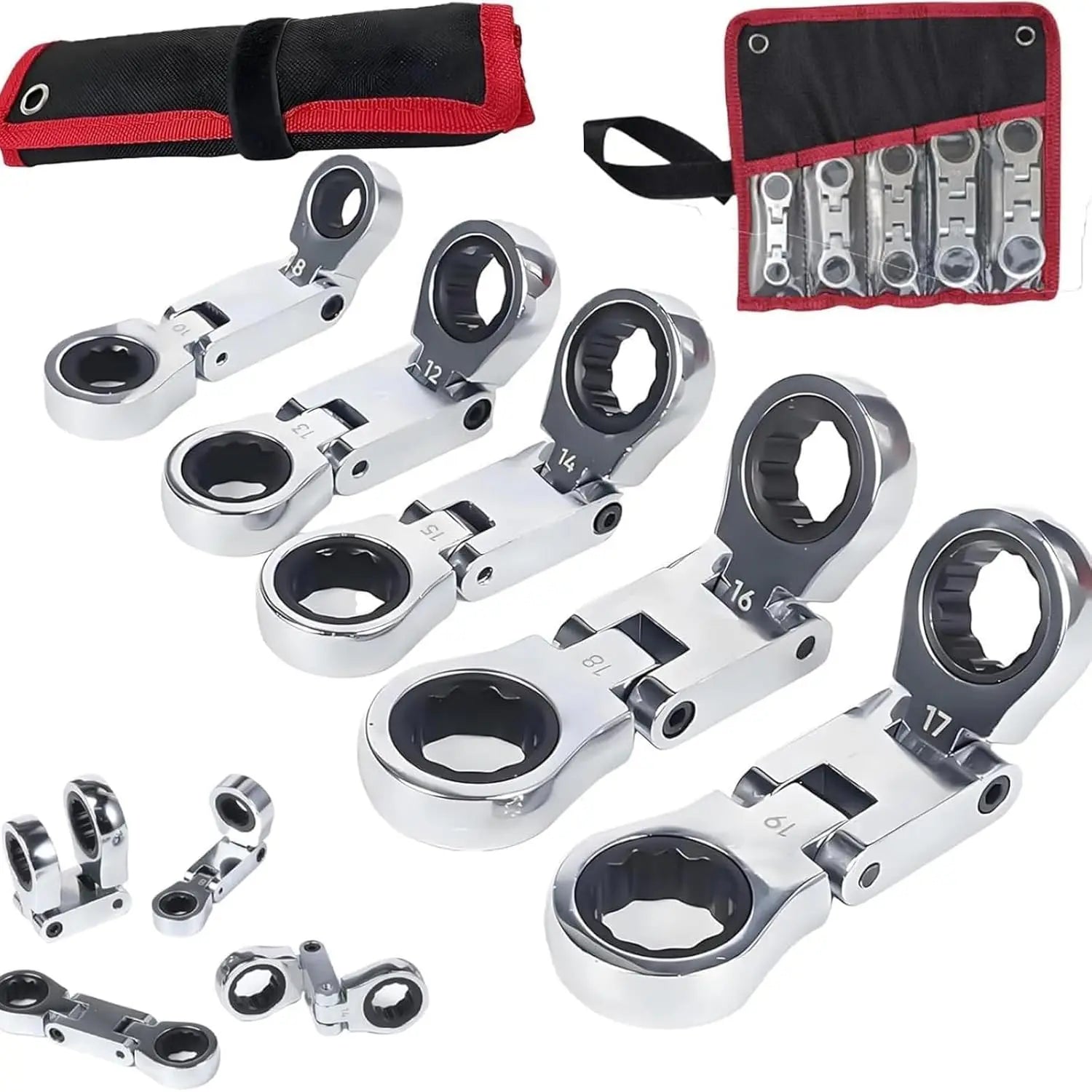 Dual-Drive Nano Flex Head Pocket Ratchet Set | Stubby Compact Double Box End Ratchet Tool for Tight Space Repair