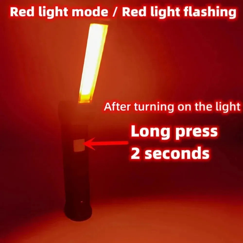 Rechargeable LED Work Light Flashlight w/ Magnetic Base, Foldable Portable Lamp, Waterproof, High/Low Modes