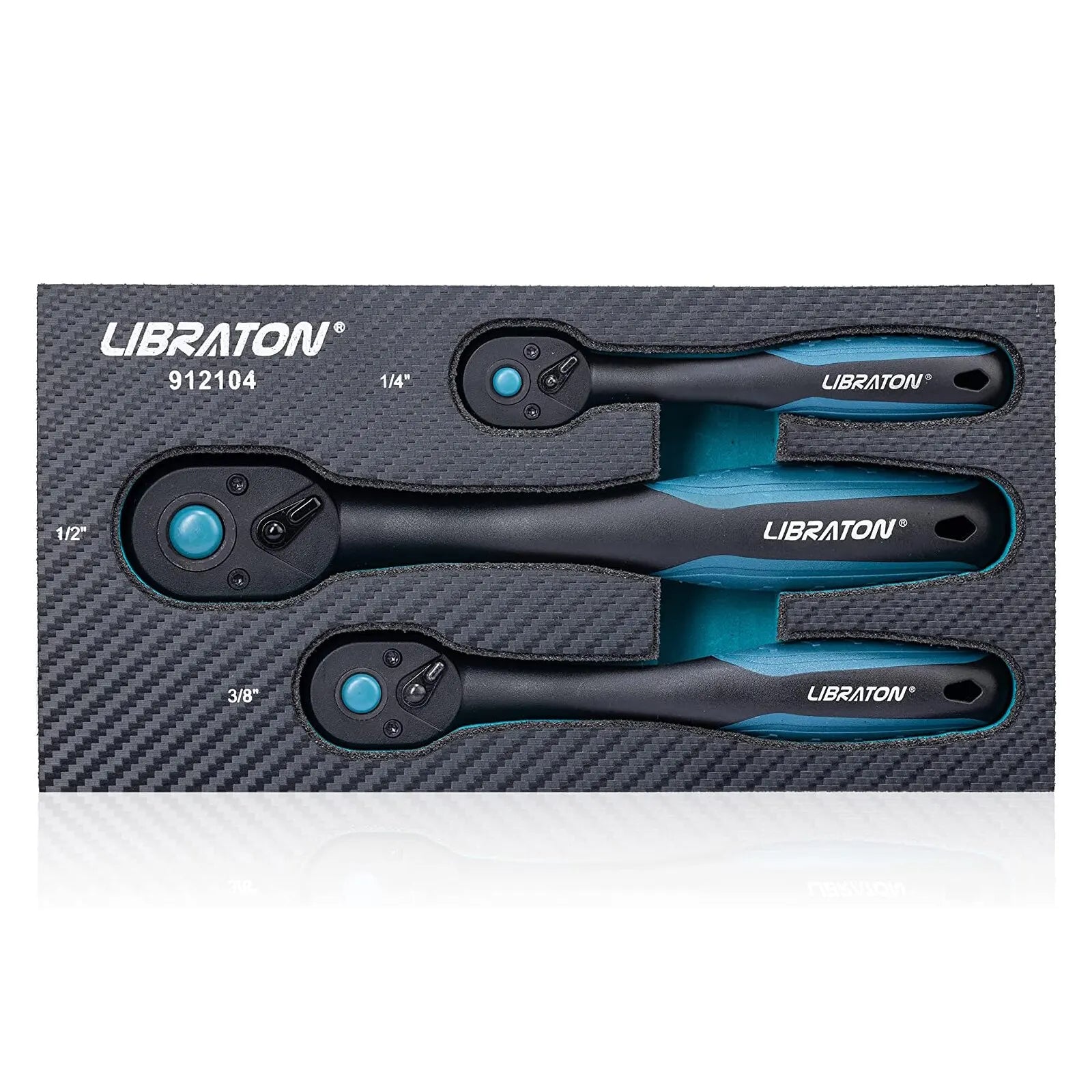 LIBRATON 3-Piece Ratchet Wrench Set | 1/4” 3/8” 1/2” Drive, 72-Tooth Quick Release Chrome Vanadium Steel with EVA Organizer