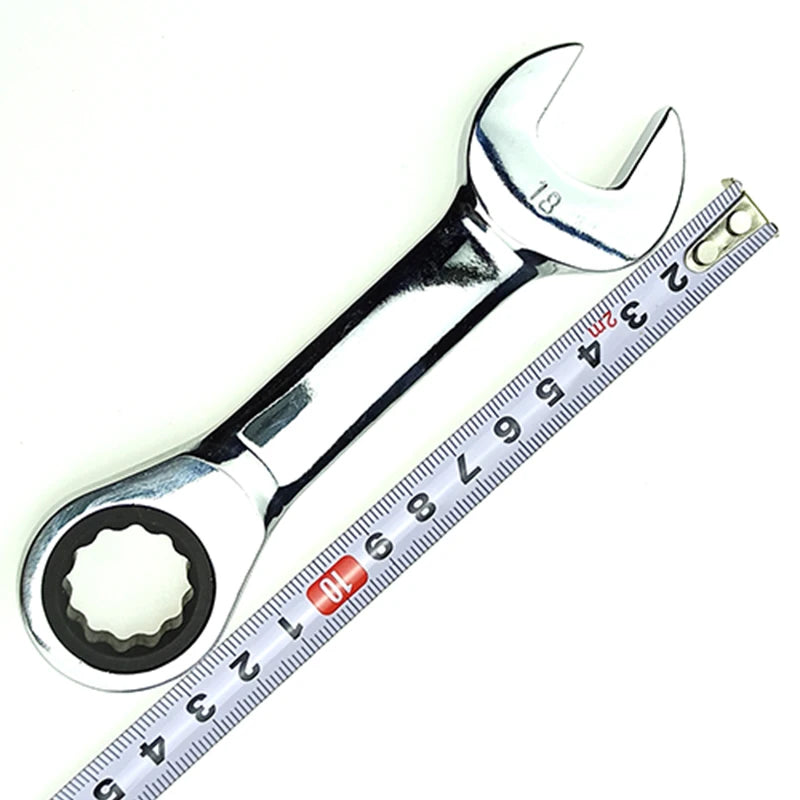 WEELEE Stubby Reversible Ratchet Wrench 8–19mm – CR-V Chrome Steel Socket Spanner Tool for Auto Repair & Mechanics