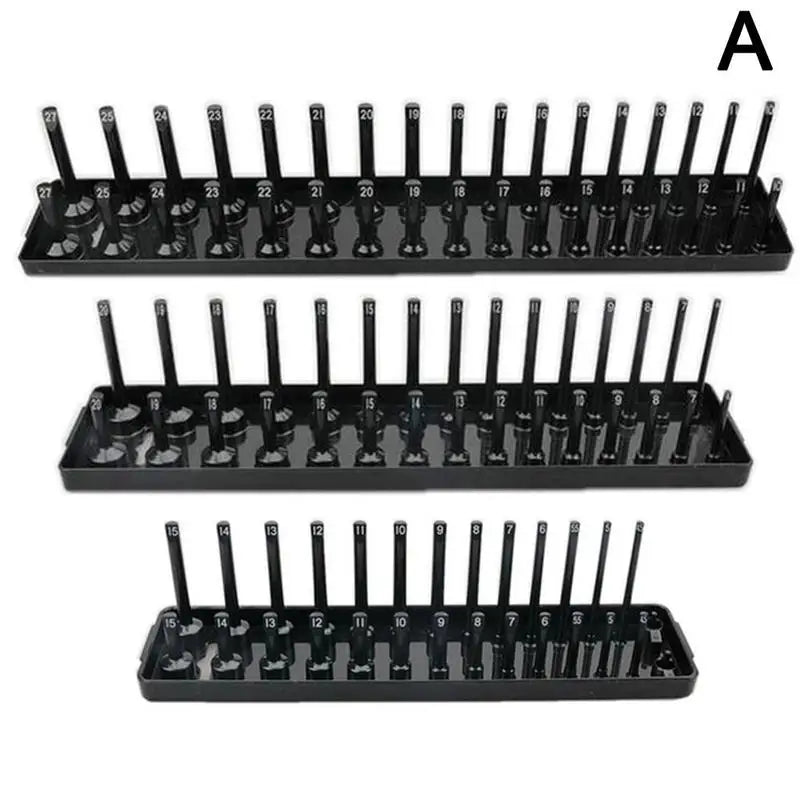 3 Pcs/1/4'' 3/8'' 1/2'' Socket Organizer Sleeve Holder Garage Storage Tool Metric SAE Plastic Home Tool Rack Tray Organizer