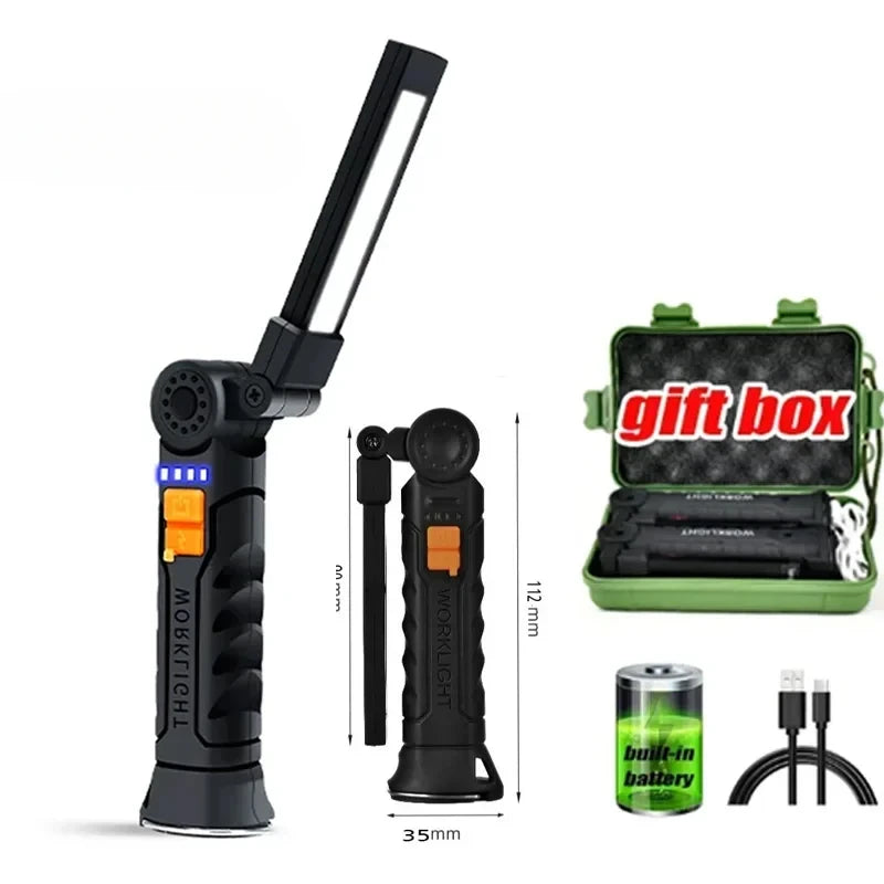 Portable Fold LED Flashlight Strong Magnet COB Working Light Type C Rechargeable Emergency Floodlight Outdoor Camping Lantern