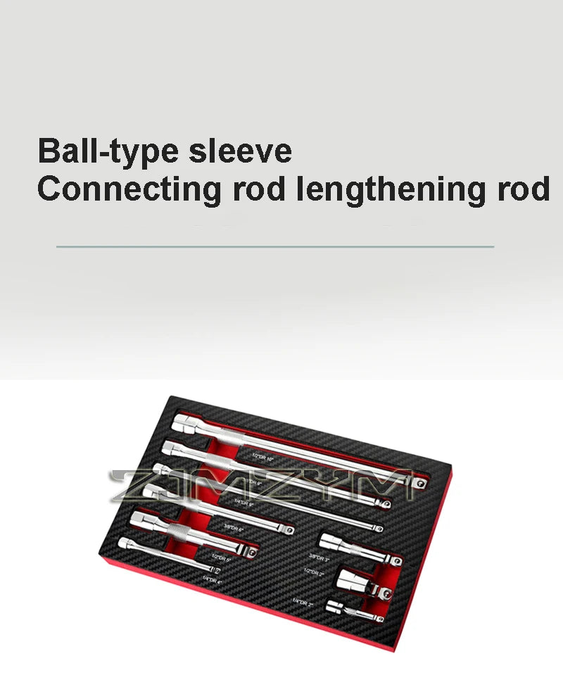 9Pc Ball Head Extension Bar Set CR-V Steel Socket Extensions Flexible Drive (LC6650)