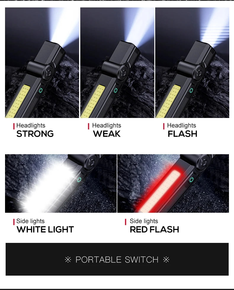 Multifunctional USB Rechargeable Flashlight with Magnet Powerful COB LED Work Light Waterproof Torch