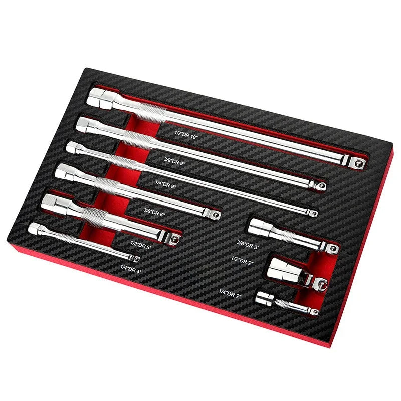 9Pc Ball Head Extension Bar Set CR-V Steel Socket Extensions Flexible Drive (LC6650)