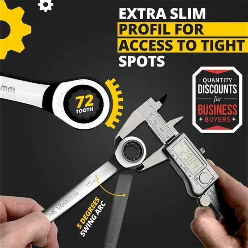 Flex Head Ratcheting Wrench Metric (6mm–18mm) – CR-V 72 Tooth Gear Spanner Combination Tool for Auto Repair & Mechanics