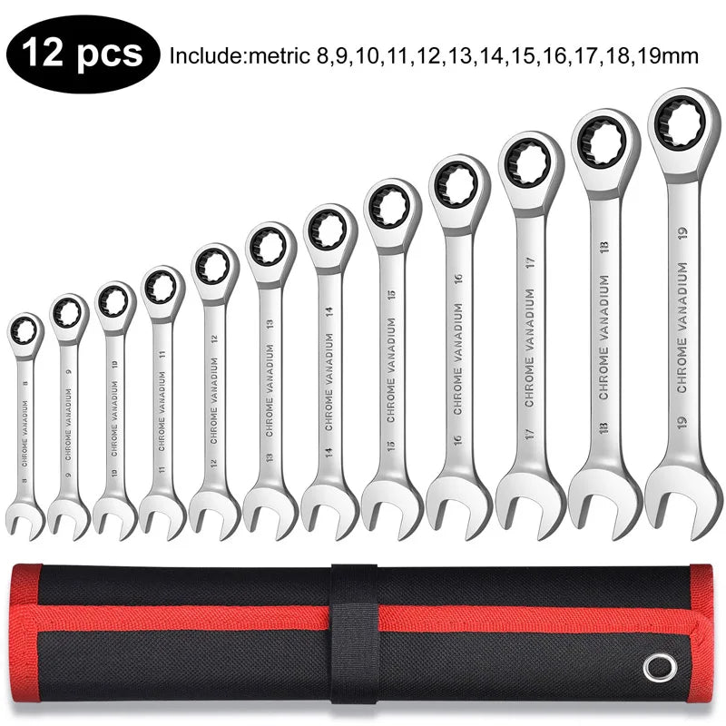 Venmess Ratcheting Combination Wrench Set – 4, 5, 8, 9 & 12-Piece Metric Gear Wrenches for Car Repair & DIY Maintenance