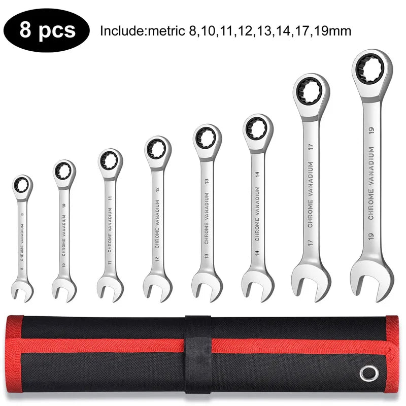 Venmess Ratcheting Combination Wrench Set – 4, 5, 8, 9 & 12-Piece Metric Gear Wrenches for Car Repair & DIY Maintenance