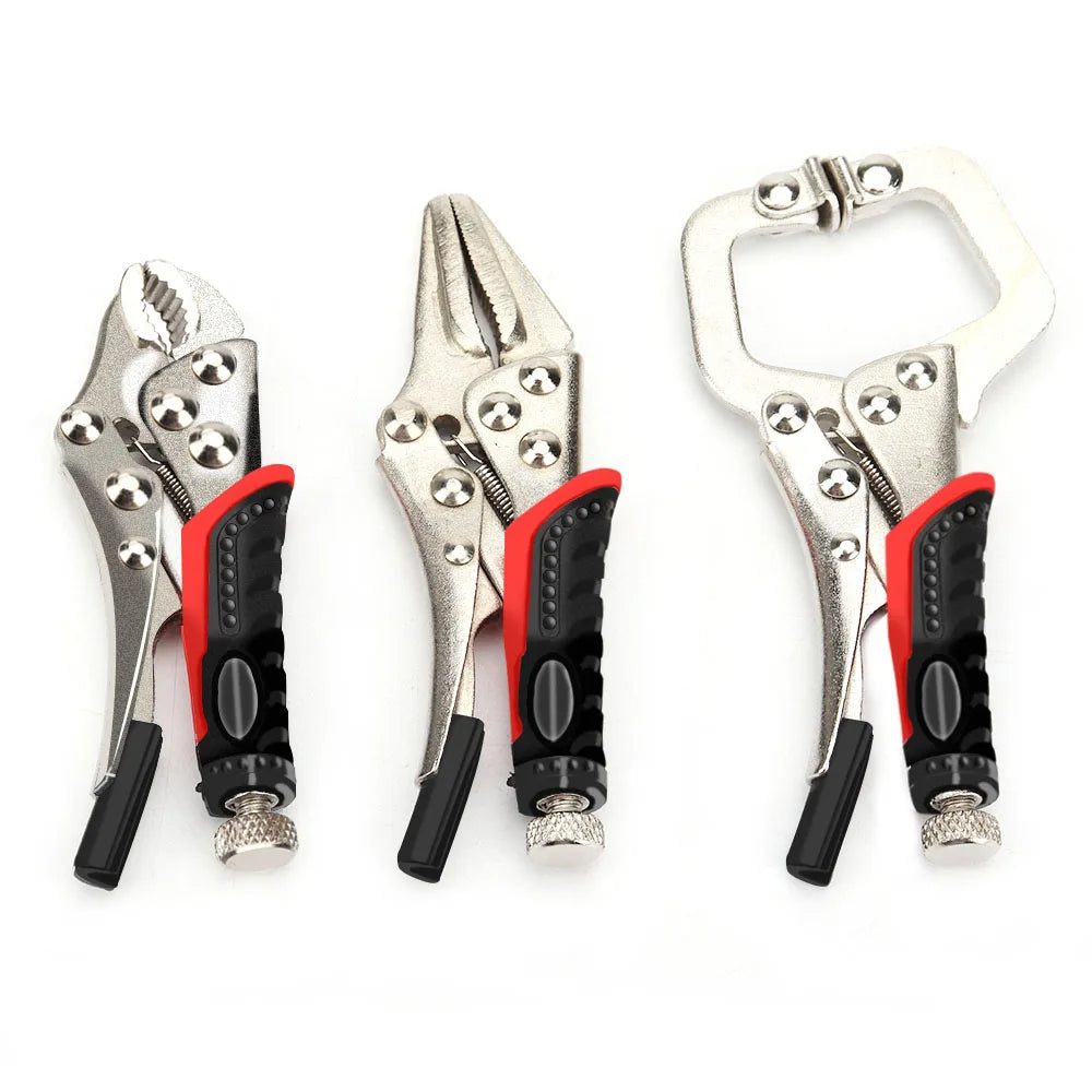 3PCS Locking Pliers Set – Curved Jaw, Long Nose & C-Clamp Carbon Steel Welding & DIY Tool Kit