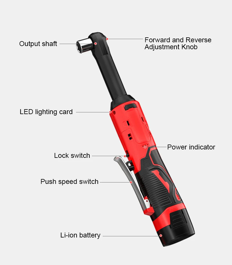 90° Right Angle Electric Ratchet Wrench | 15cm Compact Rechargeable Power Truss Wrench for Tight Space Automotive & DIY Repair