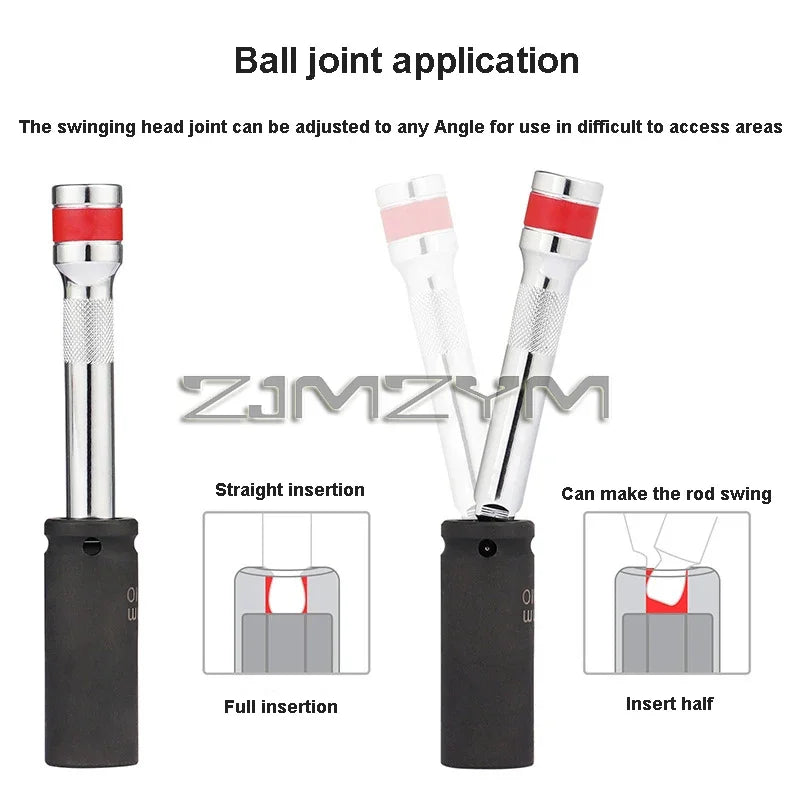 9Pc Ball Head Extension Bar Set CR-V Steel Socket Extensions Flexible Drive (LC6650)