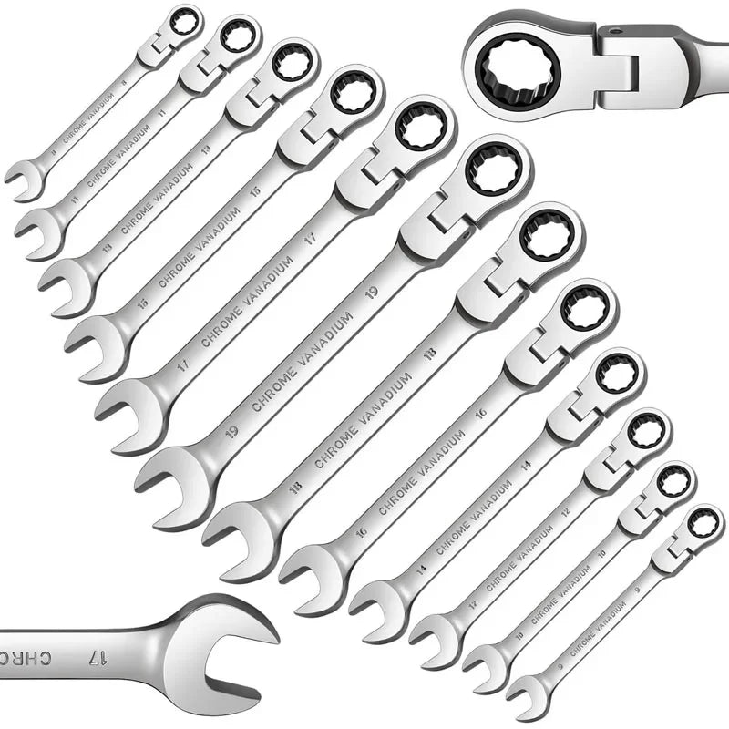16-Piece Ratchet Handle Wrench Set – CR-V Chrome Steel Dual-End Multifunctional Hand Tools for Workshop & Automotive