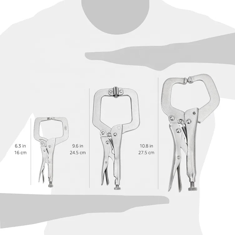 3-Piece C-Clamp Locking Plier Set – 6", 9", 11" Multi-Function Hand Tools for Workshop & DIY
