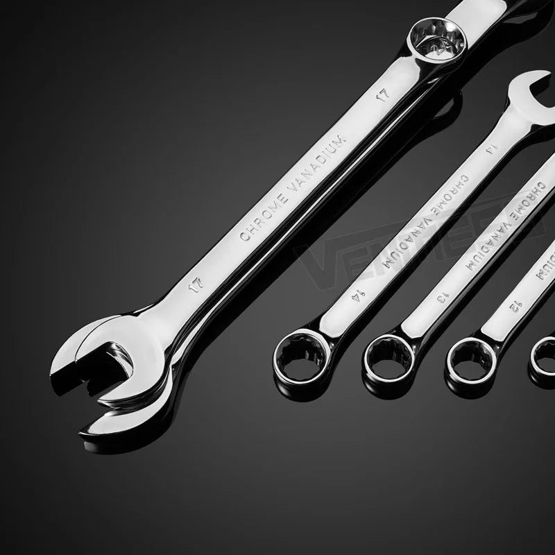 Metric Combination Wrench Set (7–14 Pc) CR-V Steel 8–24mm Spanner Set w/ Roll-Up Pouch for Auto Repair & Mechanics