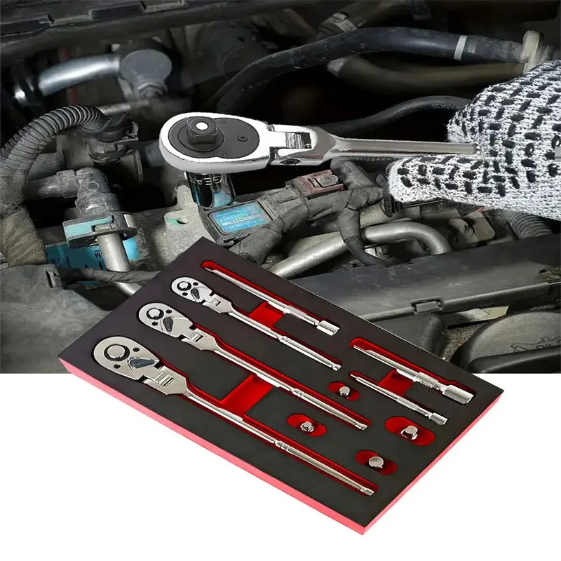 10Pc Flex Head Ratchet Wrench Set 1/4 3/8 1/2 Drive 72 Tooth Quick Release Socket Tool Kit