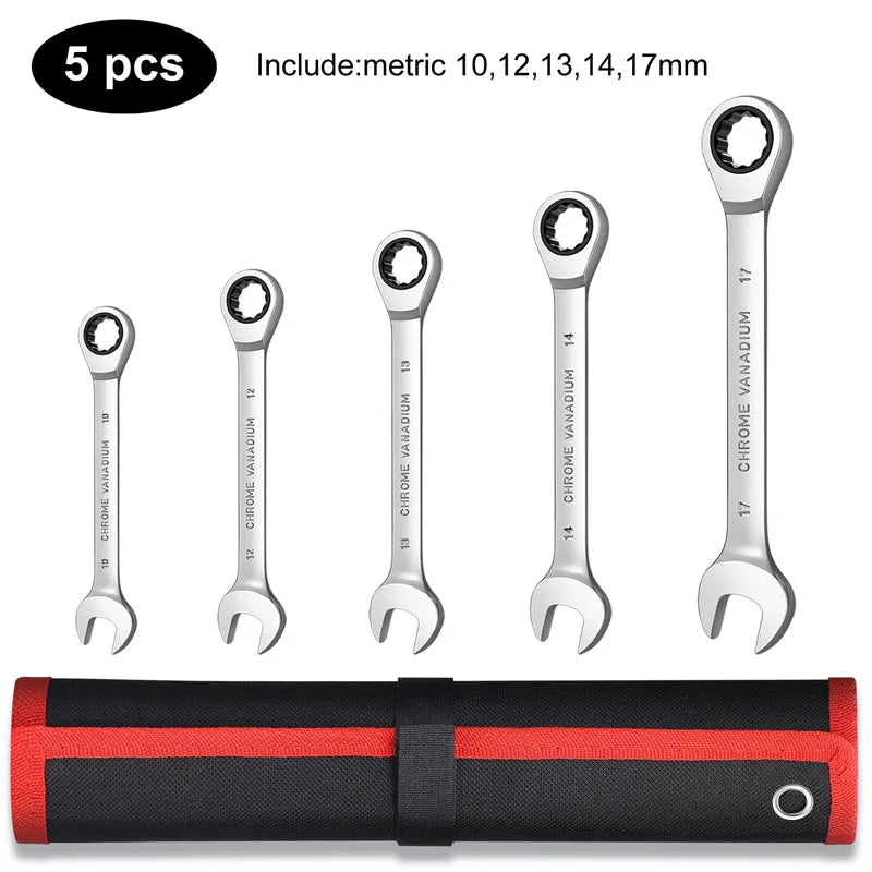 Venmess Ratcheting Combination Wrench Set – 4, 5, 8, 9 & 12-Piece Metric Gear Wrenches for Car Repair & DIY Maintenance