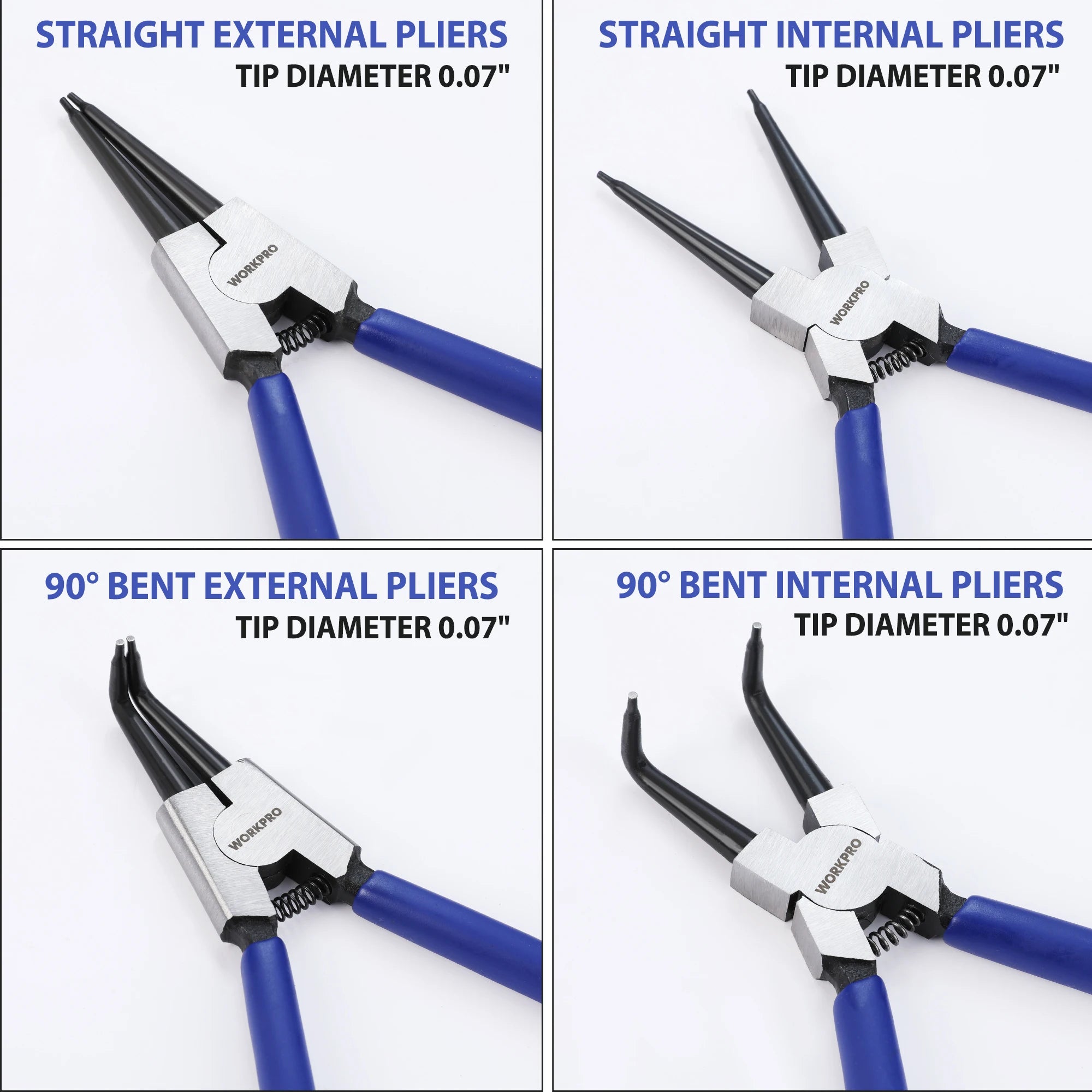 WORKPRO 4Pc Snap Ring Pliers Set 7" Internal External Circlip Pliers Straight & Bent Kit