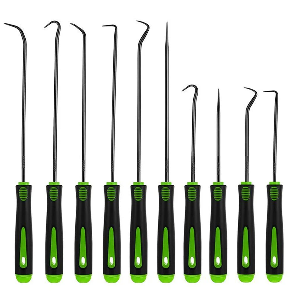 10 Piece Green Pick & Hook Set – Precision O-Ring Seal Puller Tools – Automotive & DIY