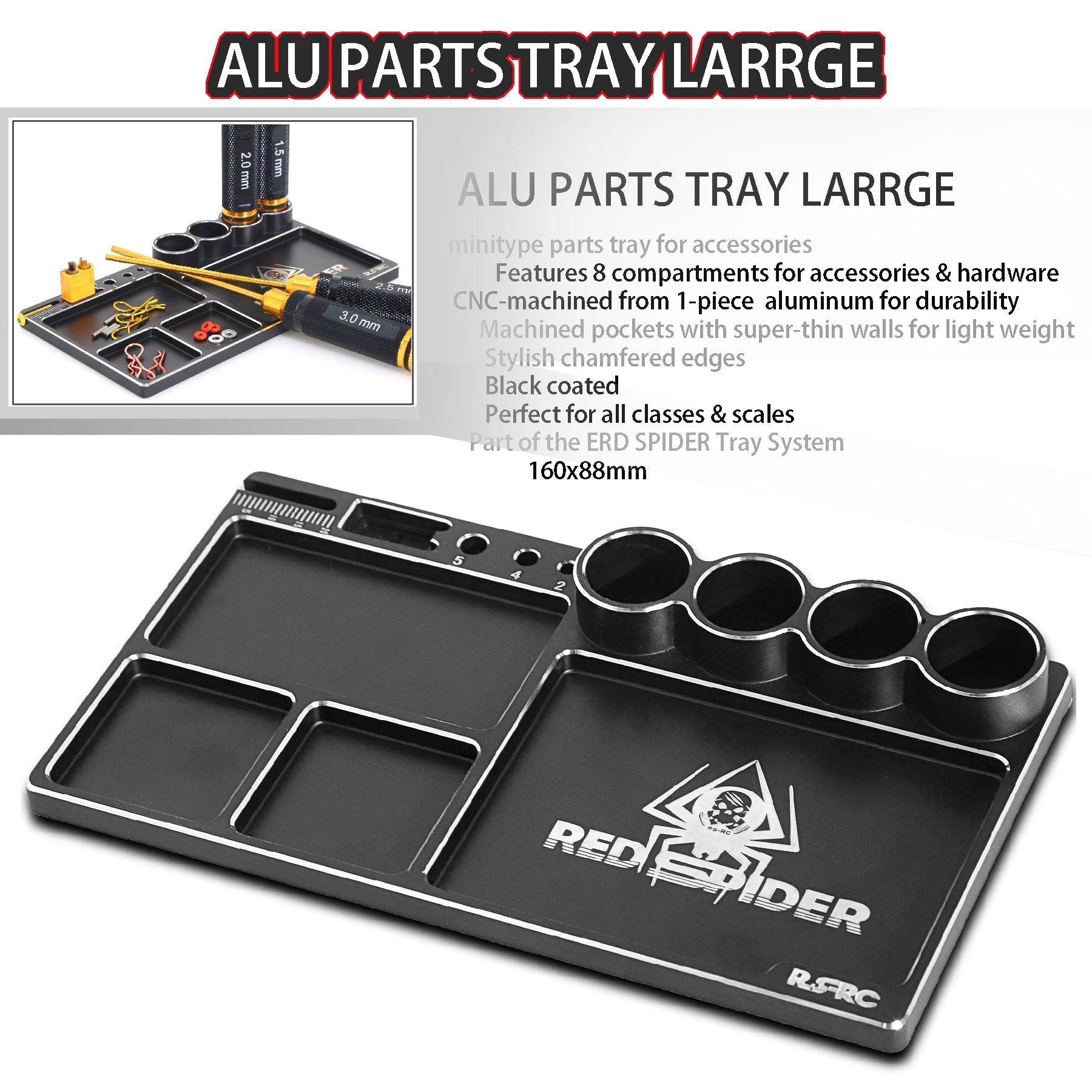 RED SPIDER 160*88*11mm CNC Aluminium  Storage Tray.