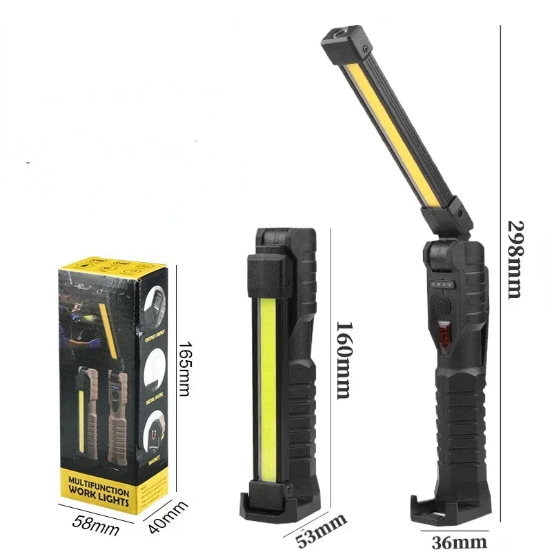 Portable Fold LED Flashlight Strong Magnet COB Working Light Type C Rechargeable Emergency Floodlight Outdoor Camping Lantern