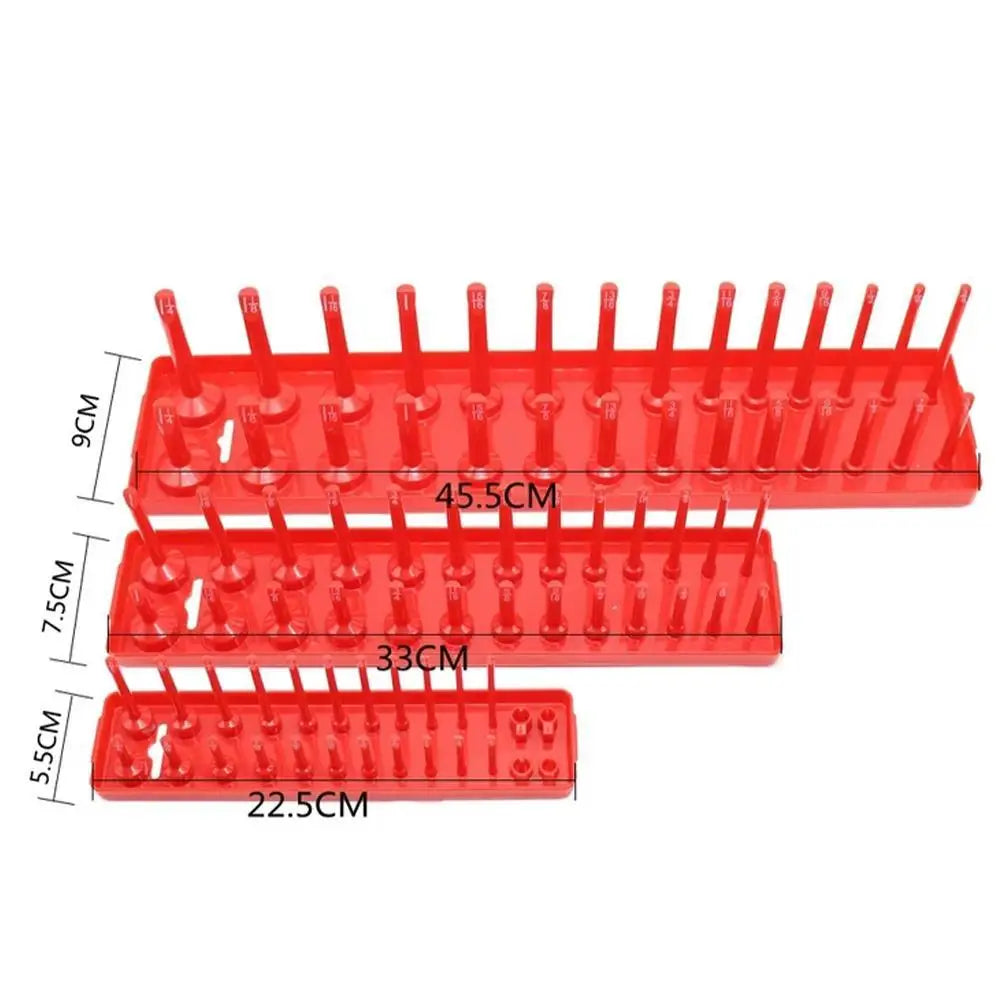 3 Pcs/1/4'' 3/8'' 1/2'' Socket Organizer Sleeve Holder Garage Storage Tool Metric SAE Plastic Home Tool Rack Tray Organizer
