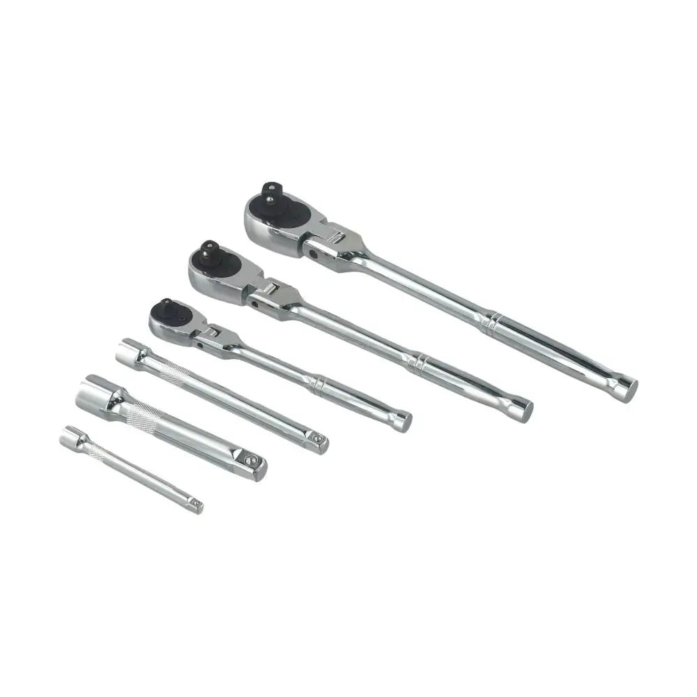 6-Piece Flex Head Ratchet Wrench Set | 72-Tooth Chromium Vanadium Steel | 1/4” 3/8” 1/2” Drive Swivel Ratchet Kit With Foam