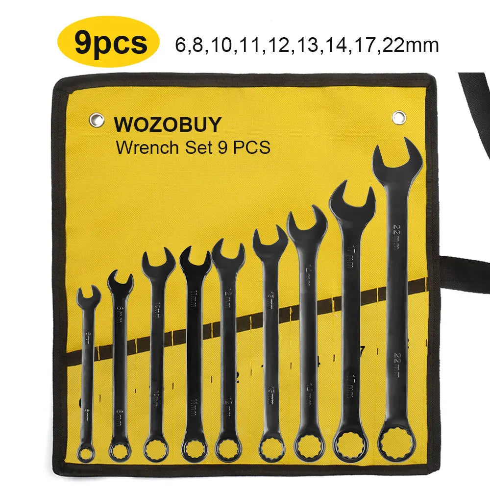 Combination Wrench Set CR-V Steel Open & Box End Spanner Tool Kit – 6–16 Piece Options w/ Pouch