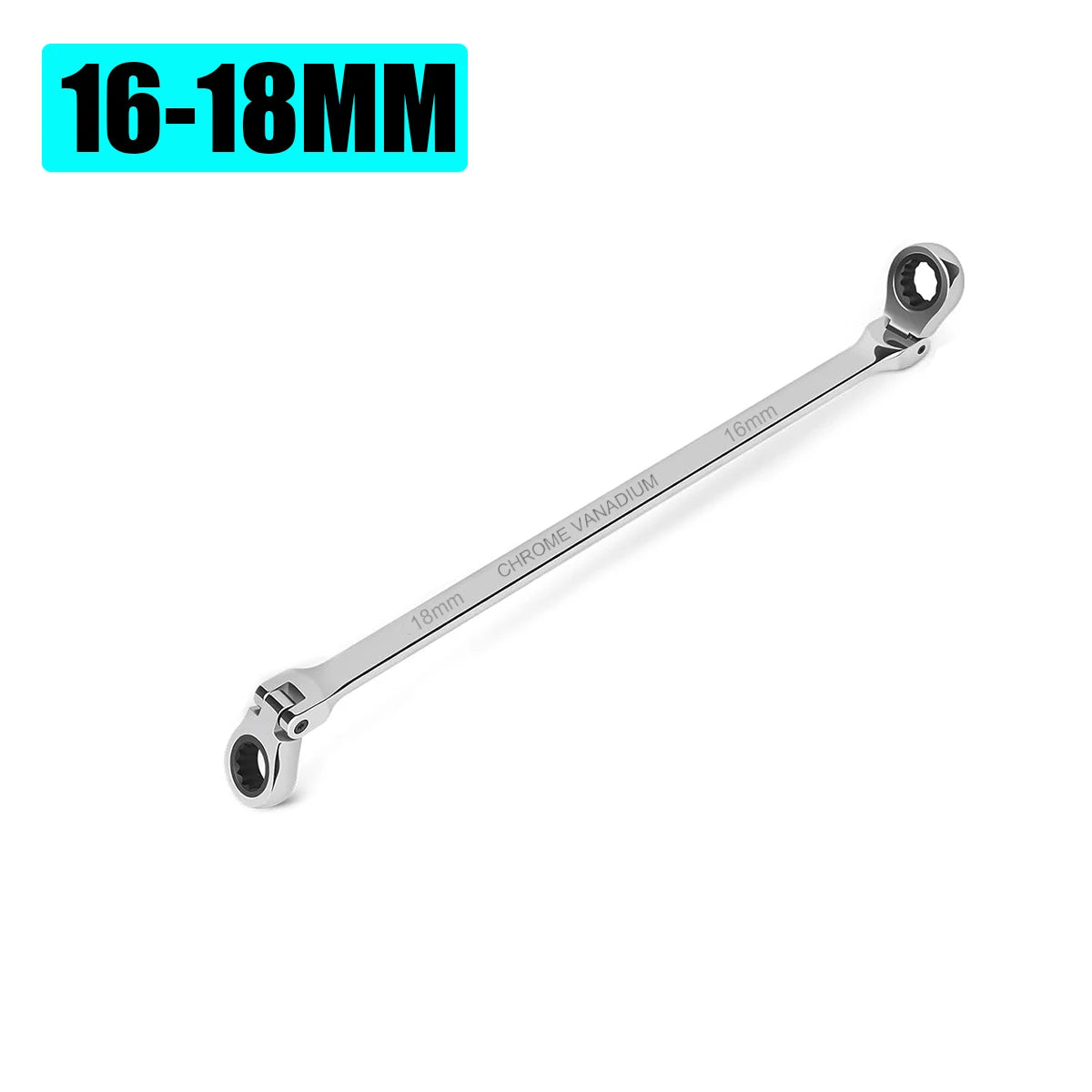 Extra Long Flex-Head Ratcheting Double Box End Wrench, Metric 8-19mm