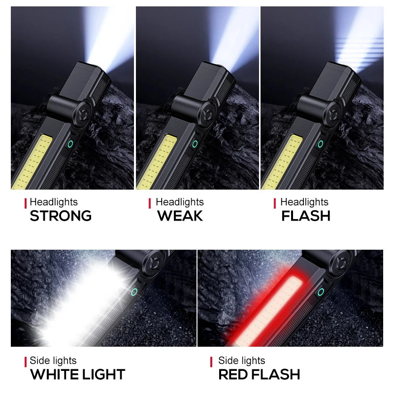 Multifunctional USB Rechargeable Flashlight with Magnet Powerful COB LED Work Light Waterproof Torch