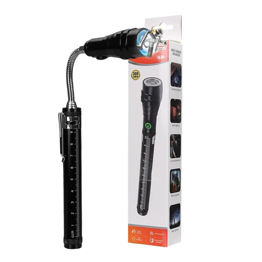 Rechargeable LED Flashlight Work Light with Magnet & Hook, Waterproof!